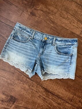 American Eagle denim shorts with eyelet hem details